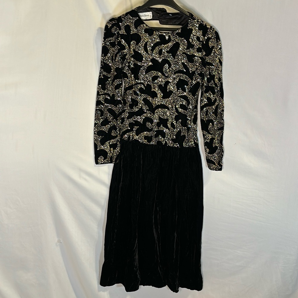 Ricki Lang Nuit Glitter Evening Dress Vintage 1980s Velvet Skirt Neiman Marcus